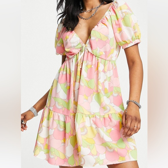 ASOS Design Mini Dress in bold floral print - Picture 2 of 6